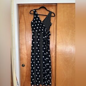 INC International Concepts Black and White Polka Dot Wrap Maxi Dress